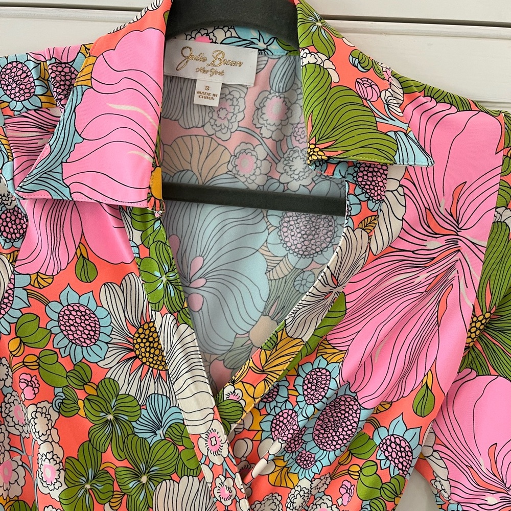 JULIE BROWN Wrap Dress size S Multi Buttery Soft NoWrinkle Knit EasyCare EUC 37” - Picture 2 of 6